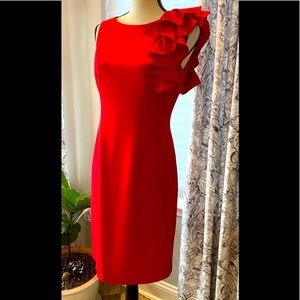Calvin Klein Red A line sheath cocktail dress.